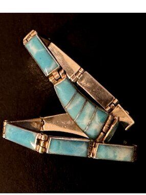 Silver Tone with Turquoise Detailing Link 7" South Western Style Mexico Bracelet